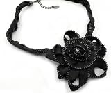 DaVinci LARGE and Trendy Black Zipper Flower Bib Braided Zipper Necklace