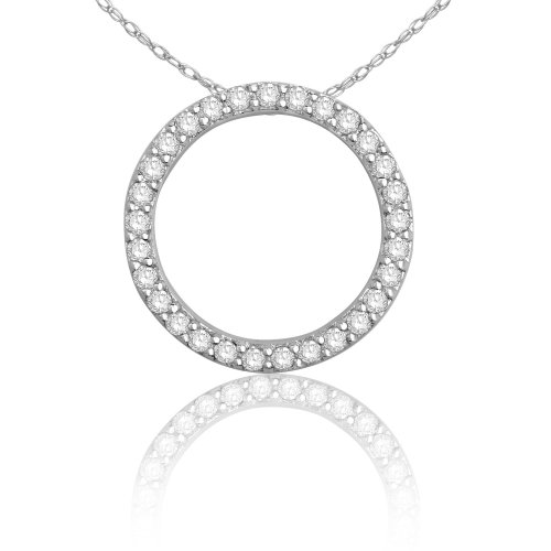 14k White Gold Diamond Circle Pendant (1/4 cttw, G-H Color, I1 Clarity), 18"