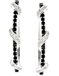 Sterling Silver Black Spinel and Diamond Hoop Earrings -- LIFETIME WARRANTY