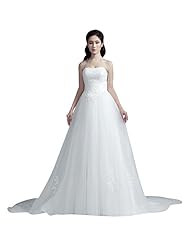 A-line Strapless Tulle  Lace Applique Wedding Dress  With Pearls