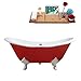 Streamline | Clawfoot Soaking 72" R5160WH-CH Cast Iron Bathtub, Red | Comes with External Drain And Chrome Overflow | Bamboo Tray Included