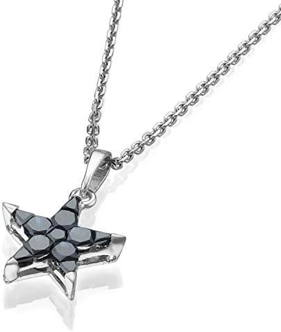 Natural 0.5 TCW Black Diamond Star Pendant Necklace 18K White Gold Anniversary Jewelry for Women