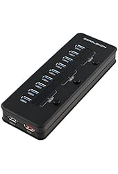 ZeroLemon High Speed 10 Port USB 3.0 HUB + 5V 2.1A Smart Charging Port with 3 Power Switches LED Indicators and 12V 4A Power Adapter [VIA VL812 Chipset]