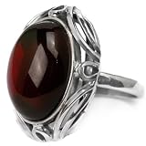 Baltic Cherry Color Amber Sterling Silver Oval Classic Ring 15x20mm Cabochon