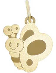 14k Yellow Gold, Butterfly Laser Image Pendant Charm 14mm Wide