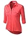 J.TOMSON Womens 3/4 Sleeve High Low Button Down Slub Shirt