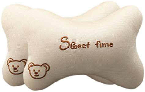 Luckmagic Car Neck Pillows 2 Pcs Soft Cartoon Neck Support Travel Head Rest Cushion (Begie Bear)