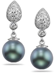 0.50 Cts Diamond & 10 mm Tahitian Pearl Earrings in 14K White Gold