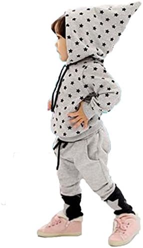 Unisex Baby 2pcs Set Kids Pentagram Stars Hoodie Tops + Pants Outfits (110, Gray)