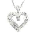Sterling Silver 1/4 cttw Diamond Heart Pendant, 18"