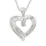 Sterling Silver 1/4 cttw Diamond Heart Pendant, 18