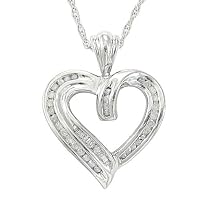 Sterling Silver 1/4 cttw Diamond Heart Pendant, 18"