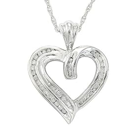 Sterling Silver 1/4 cttw Diamond Heart Pendant, 18