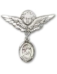 Sterling Silver Baby Badge with St. Kevin Charm and Angel with Wings Badge Pin