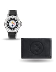Sports: NFL Pittsburgh Steelers Black Leather Watch & Wallet Set - Rico