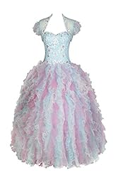 Crystal  Applique Backless Lace  Sweetheart Floor Length Sleeveless Organza  Ball Gown Prom Dress/Quinceanera Dress  With Ruffles