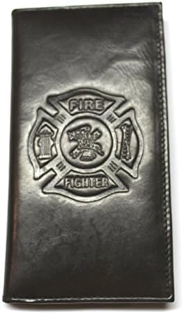Fire Fighter Embossed Leather Checkbook / Roper Wallet - Dark Brown