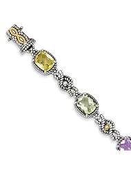 Sterling Silver W/14k 13.20multi Gemstone 7.25in Bracelet