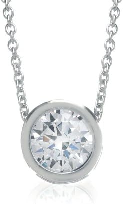 Rhodium Plated 925 Sterling Silver Round Bezel Set 8mm Cubic Zirconia Solitaire Necklace