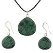 Green Laugna Lace Briolette Shaped Pendant and Earrings Set - 22mm Pendant, 15mm Earrings - Adjustable Cord Necklace Green Laugna Lace Briolette Shaped Pendant and Earrings Set - 22mm Pendant, 15mm Earrings - Adjustable Cord Necklace