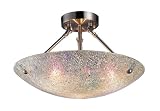 Landmark 73042-3 Avalon 3-Light Semi-Flush Mount, 11-Inch, Satin Nickel with Iridescent Glass