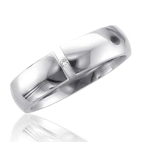 Stainless Steel Diamond Band Ring (H, SI, 0.03 carat)-Band Width:6mm