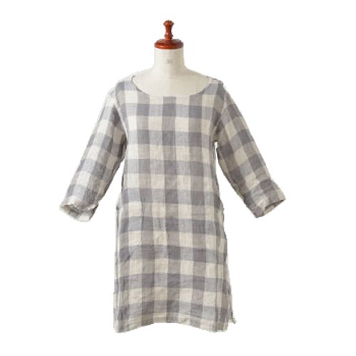 (スロウサイド)Slow Side リネンガーゼチェッククルーネック７分丈チュニック een97820