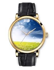 SPRAWL Aanalog Fashion Series Gold Ladies Watches of Genuine Black Leather Strap,Unique Wrist Watch for Women Girls Designed with Flower field