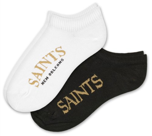 New Orleans Saints Women's No-Show Socks, 2-pack (1 White pair and 1 Black pair), Medium