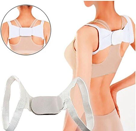 Adjustable Therapy Back Support Brace Belt Band Posture Shoulder Corrector White
