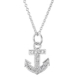 Pave Crystal Anchor Pendant with Sterling Silver Chain