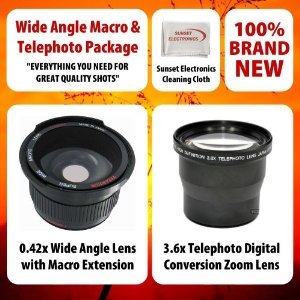 Sony A35, A65, A77 Digital Camera 0.43X Wide Angle Fisheye / Macro Lens & 3.6X Telephoto Lens Package This Kit Includes 0.42X Wide Angle Fisheye Lens + 3.6x Telephoto Lens + Cleaning Cloth + More Sony A35, A65, A77 Digital Camera 0.43X Wide Angle Fisheye / Macro Lens & 3.6X Telephoto Lens Package This Kit Includes 0.42X Wide Angle Fisheye Lens + 3.6x Telephoto Lens + Cleaning Cloth + More
