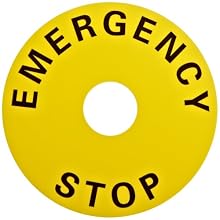 Omron A22Z-3466-1 Emergency Stop Switch Snap-in Legend Plate, 60mm Diameter, Round, Black Text, Yellow Background