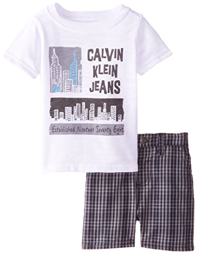 Calvin Klein Baby Boys' T-Shirt and Plaid Short Two-Piece Set