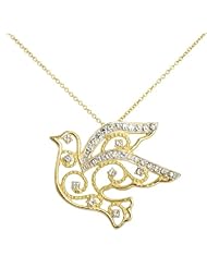 Sterling Silver 18KT Gold Plated Diamond Accent Dove Pendant with Sterling Silver 18KT Gold Plated 18 Inch Chain