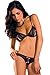 Rene Rofe 2-Piece Lace Peek-A-Boo and Crotchless Thong Set, Black, Medium/Large