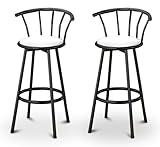2 Glitter White Vinyl Specialty / Custom Black Barstools with Backrest Set