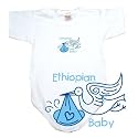 BABY BODYSUIT WHITE " LIGHT BLUE STORK ETHIOPIAN " ETHIOPIA