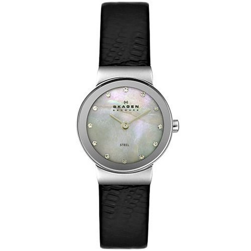 Skagen Women's 358XSSLB8A Steel Collection Crystal Accented Black Leather Watch