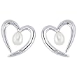 Sterling Silver Heart Freshwater Pearl Post Earrings
