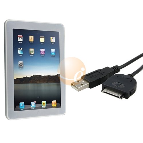 Clear White Silicone Skin Case + Black USB Data Charging Cable for Apple iPad 16GB / 32GB / 64GB