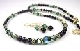 2 Piece Necklace and Earrings Set: May Emerald Genuine Swarovski Crystal Pearl & Birthstone Necklace in Sterling Silver
