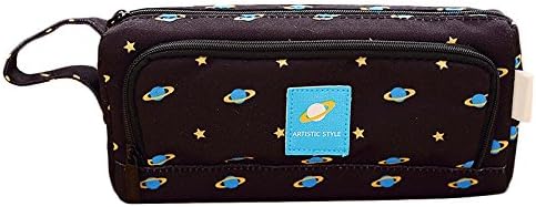 SymPro Vintage Stationery Large Capacity Canvas Cartoon Printing Pencil Case Cosmetic Pouch Bag (Black)