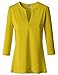 Doublju Womens 3/4 Sleeve Open Slit Neckline Straight Fitted Style T-shirts