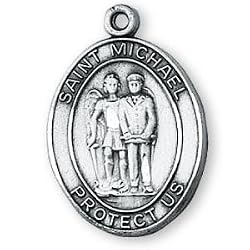 Sterling Silver St Michael Police Medal and 24-inch Chain