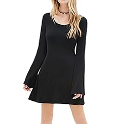 Scoop Neck Flared-Skirt Thigh Length Bell Sleeves Long Sleeves Cotton/Spandex Evening Dress/Party Dress 