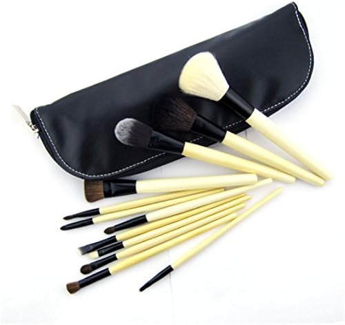 Aliliya Professional 12PCS Premium Luxurious Synthetic Hair Kabuki Makeup Brush Set Brush Makeup Brush Kit - Black Wood Yellow