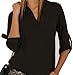 ETCYY Women's Plus Size V-Neck Cuffed Sleeve Chiffon Blouse Shirts Tops