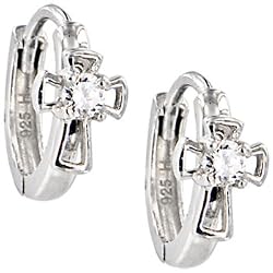 Sterling Silver Cubic Zirconia CROSS Huggy Hoop Earrings