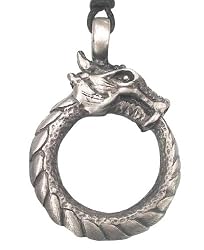 Oroborus Dragon Circle Pewter Pendant Necklace